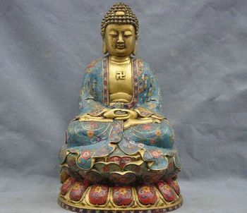 

16" China Bronze Cloisonne Buddhism Sakyamuni Shakyamuni Buddha Statue wholesale Bronze Arts outlets