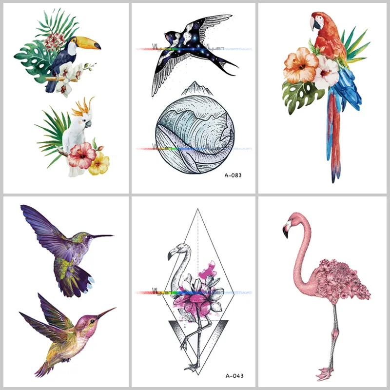 Wyuen الطيور زهرة وهمية الوشم للكبار الأصلي فلامنغو للماء المؤقتة الوشم ملصقات على الجسم الفن الوشم A-019 Wyuen الطيور زهرة وهمية الوشم للكبار الأصلي فلامنغو للماء المؤقتة الوشم ملصقات على الجسم الفن الوشم A-019