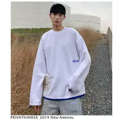 Privathinker для мужчин Harajuku толстовки 2019 s Oversize с круглым вырезом белые кофты Мужской лоскутное весна поддельные двойка Толстовка 5XL