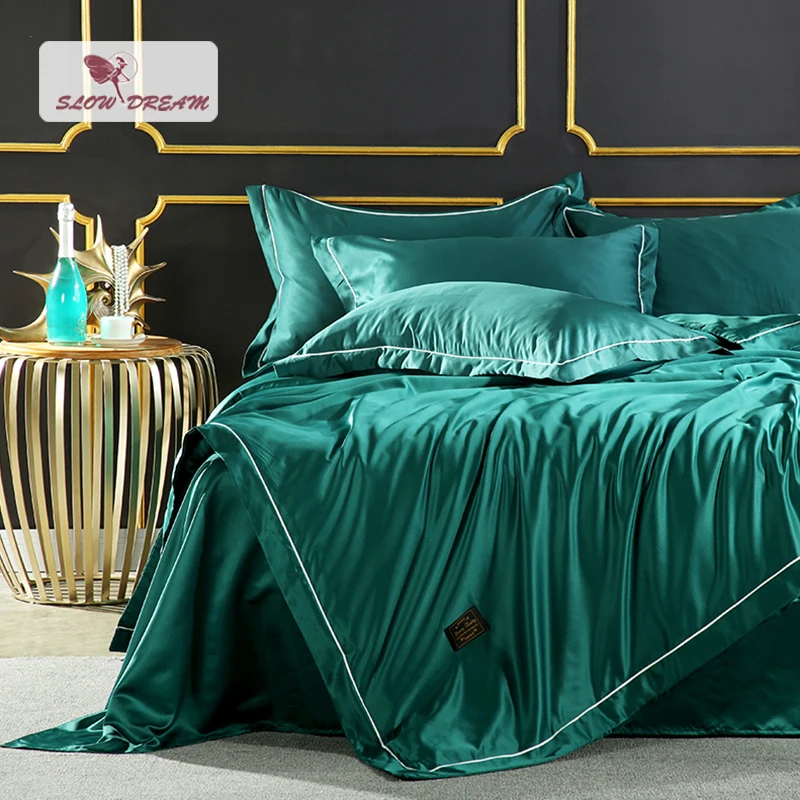 

SLOWDREAM Luxury Bedding Set Green Bedspread Duvet Cover Double Linen Silk Sheet Euro Comforter Adult Queen King Size Bedclothes