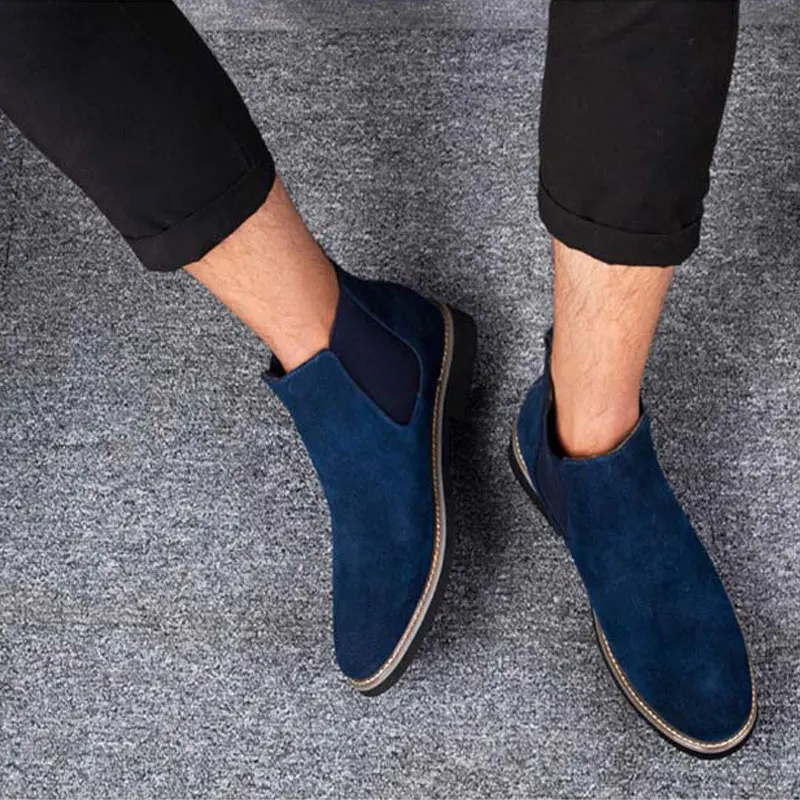 

Masorini England Style Flock Shoes Sewing Ankle Boots Men Pointed Toe Rubber Slip-On Adult Comfortable Fashion Boots WW-182