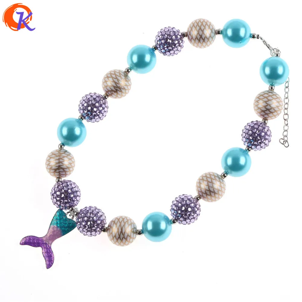 

New Arrival Fashion Jewelry 2Pcs/Lot Handmade Chunky Bubblegum Bead Beautiful Mermaid Tail Pendant Kids Necklace CDNL-410826