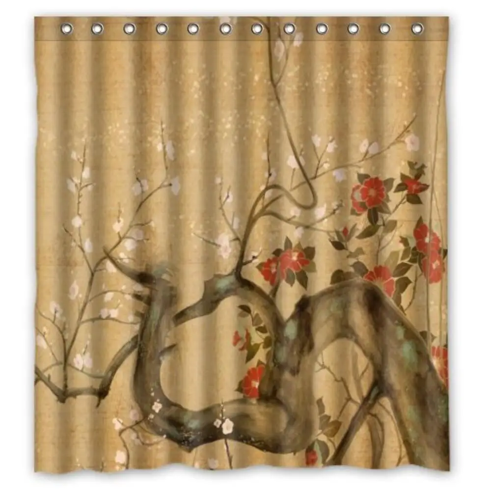 Vintage Design New Style Japanese Flowers Art Polyester Bathroom Custom