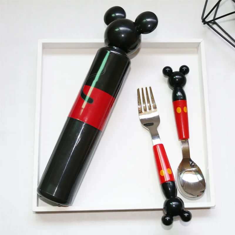 

Spoon Set Mickey Head Portable Stereo Stainless Steel Fork Spoon with Baby Boxed Set for Tableware Consisting Training Fork