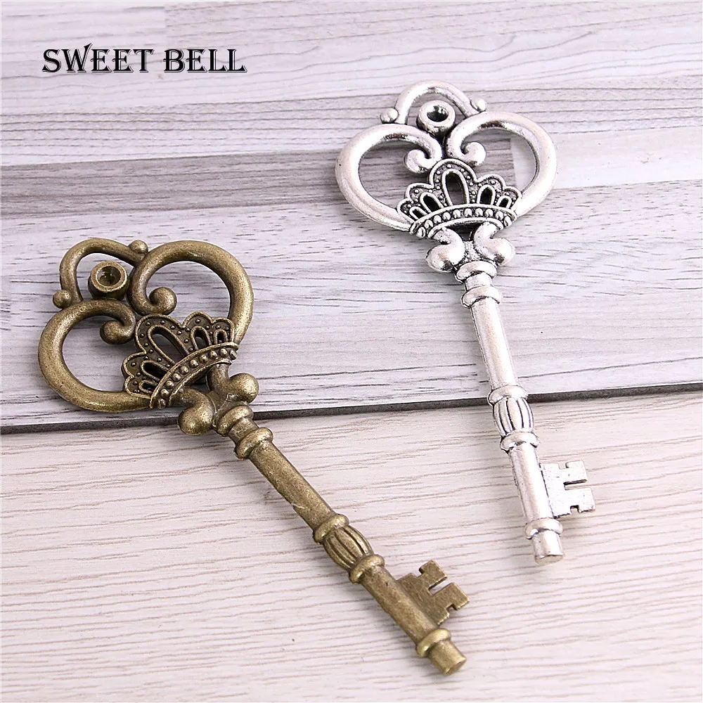 Sweet Bell 10 Pcs/lot 32*84mm Seven Color Metal Alloy Lovely Large Crown Key Charms Vintage Jewelry Keys Charms D0182-3