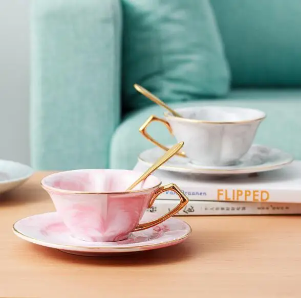 

Nordic ceramic marble coffee cup and saucer set afternoon tea red tea cup
