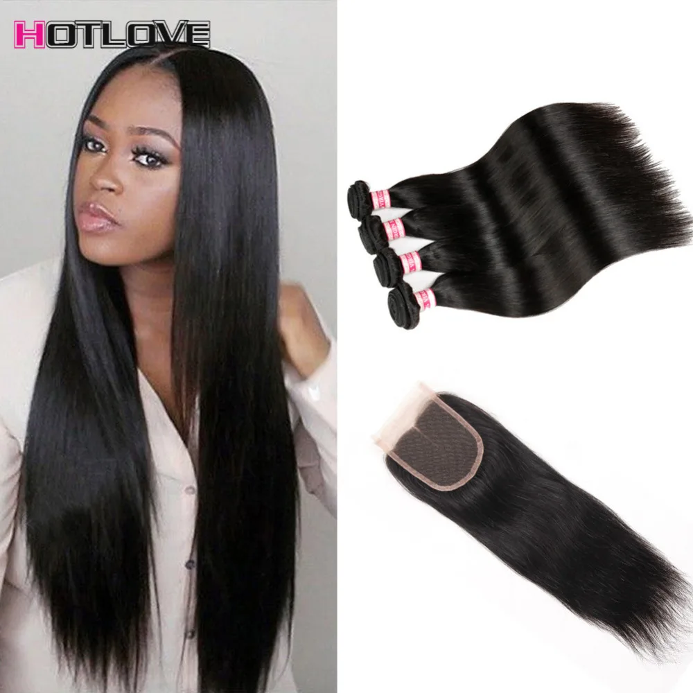Peruvian Virgin Hair With Closure Grade 8a Human Hair 4 Bundles With Closure Peruvian Straight Virgin Hair With Lace Closures