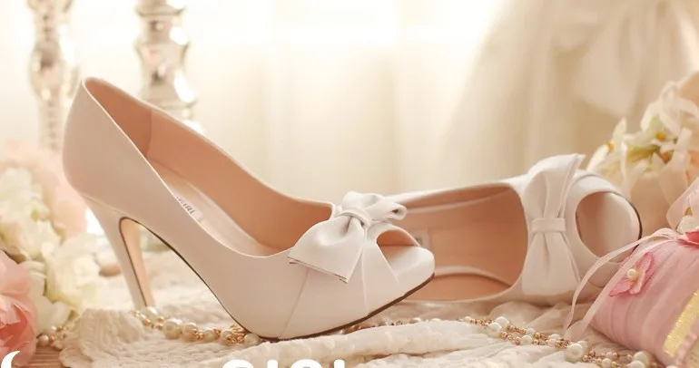 2016 Spring And Summer White Bridal Wedding Shoes High Heel Shoes Peep Toe  Genuine Leather Fashion Dress Shoes