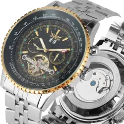 Механические часы со скелетом из нержавеющей стали, изысканные автоматические механические мужские деловые часы, роскошные брендовые