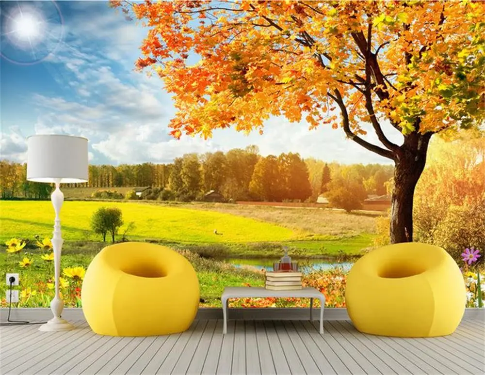 

3D wallpaper/custom photo wall paper/Autumn sunshine yellow maple landscapes/TV/sofa/Bedding/KTV/Hotel/living room/Children