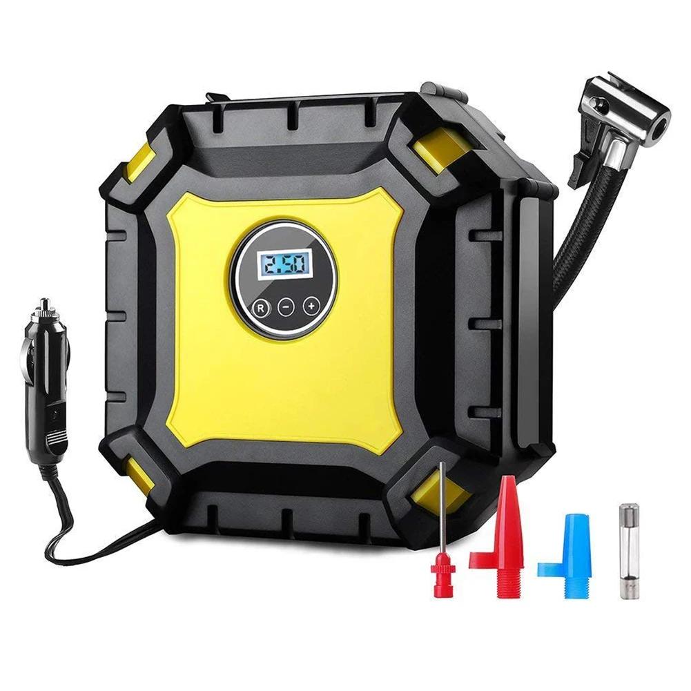 

Digital Air Compressor, 12V Compressor Tire 3 Nozzle Adapters with LED Lamp