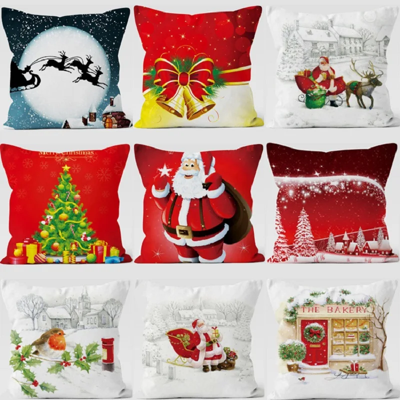 

3Pcs New Cushion Cover Christmas Promotion Pillow Xmas Flax Throw Case Holiday Home Sofa Bedroom Decorative 2018 Gifts