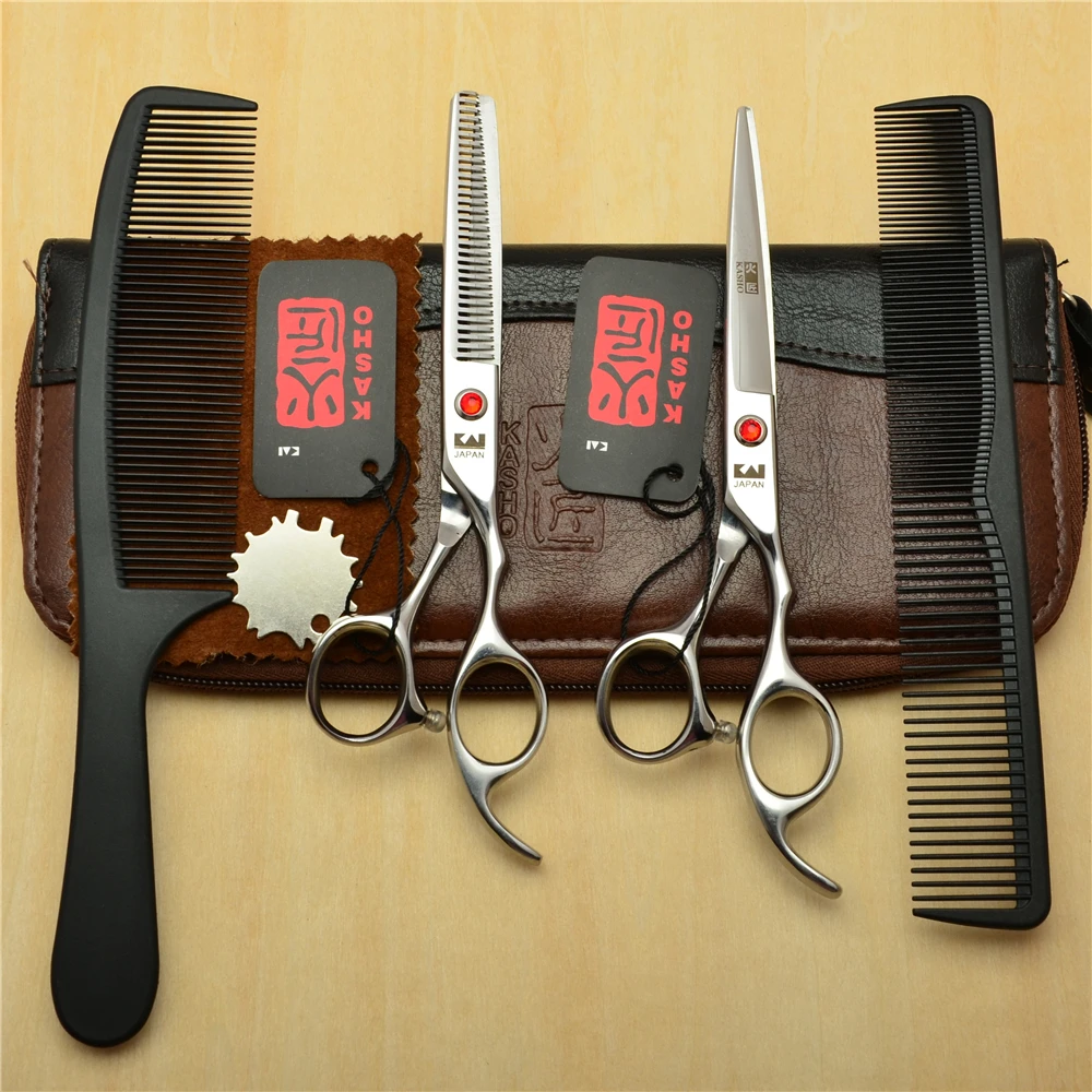 700# 4Pcs Suit 5.5''/6.0''/6.5'' Kasho Red Gem Hairdressing Scissors Cutting / Thinning Shears Professional Human Hair |