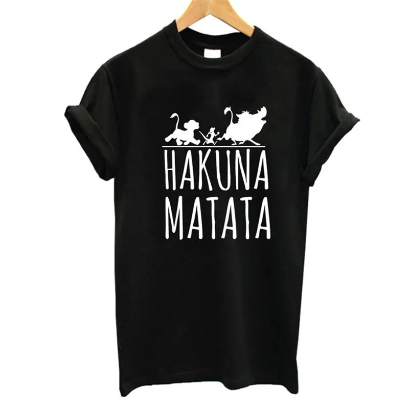 Новая летняя мода хакуна матата Ullzang лев Король женские топы с короткими рукавами футболки плюс размер футболка - Цвет: QWT9328-black