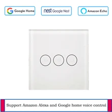 EU/UK standard 3gang Remote wirless light switch WiFi wall touch switch tuya smart life app control wall switch work with Google smart led light stripe switch 2m rgb light rope wifi remote control switch touch brightness adjusting color change eu uk plug