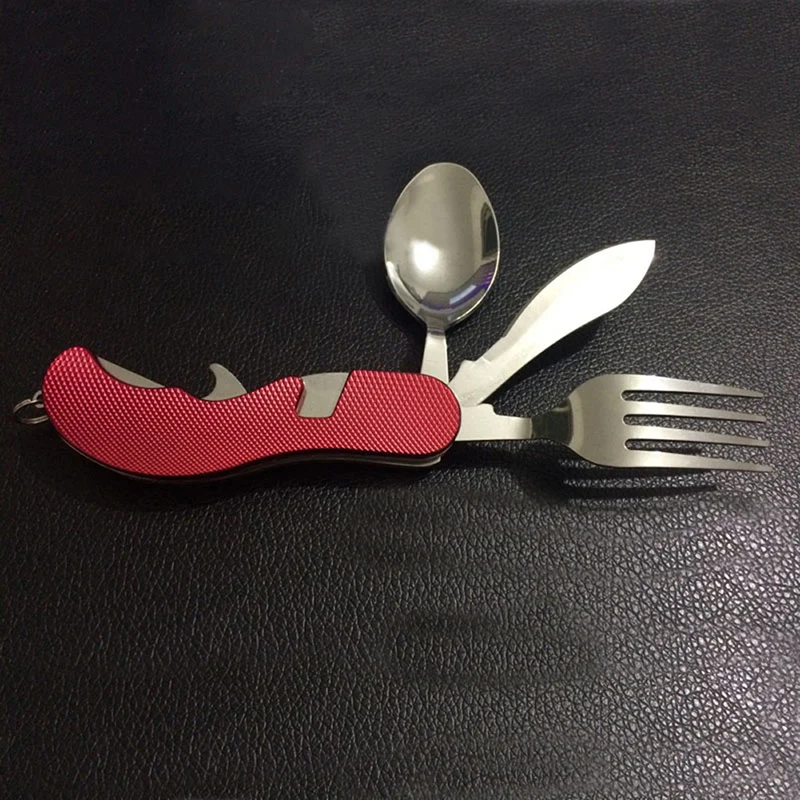Portátil plegable de acero inoxidable vajilla cubiertos cuchillo tenedor cuchara deportes al aire libre Camping Picnic viaje vajilla de equipo