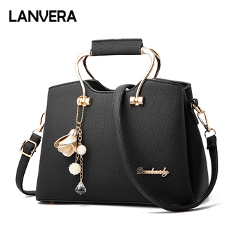 

LANVERA brand women medium solid totes sequined rivet handbag hotsale ladies party purse clutch crossbody shoulder messenger bag