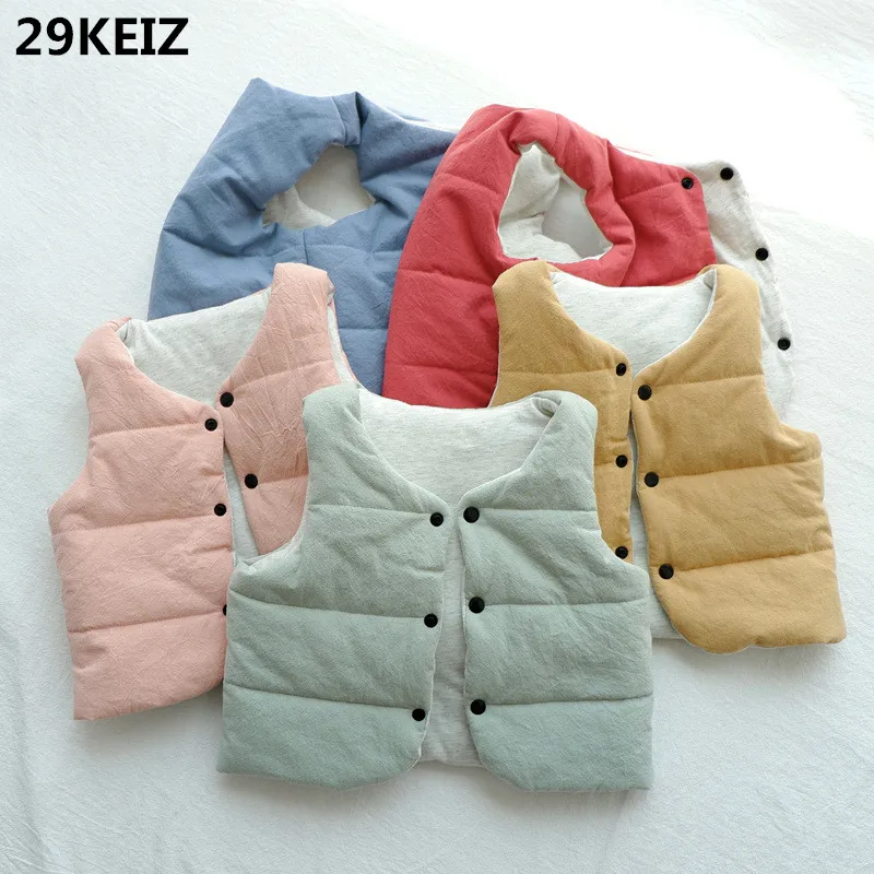 29KEIZ Cotton Baby Winter Vests Solid Red V neck Girls Boys Vest Single