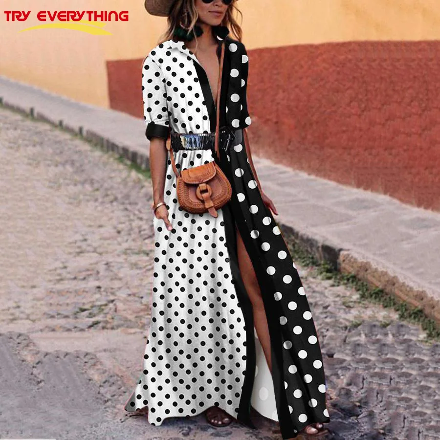 

Try Everything Woman Polka Dot Dress Long Black And White Ladies Dresses Summer Boho Dresses For Women 2019 Robe Longue Femme