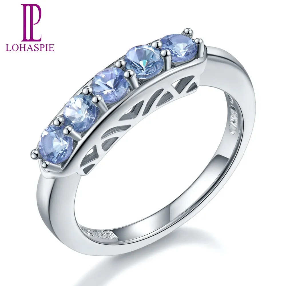 Lohaspie Natural Gemstone Tanzanite 925 Sterling Silver Wedding Band