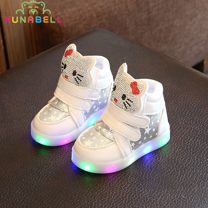 Kids Casual Lighted Shoes Girls Glowing Sneakers Children Hello Kitty Shoes With Led Light Baby Girl