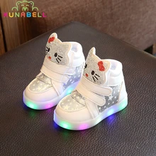 Kids Casual Lighted Shoes Girls Glowing Sneakers Children Hello Kitty Shoes With Led Light Baby Girl