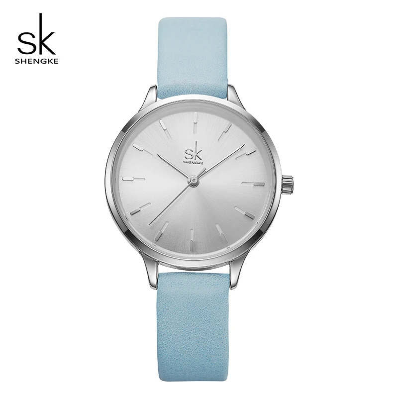 Shengke модные часы женские кожаные Наручные часы Reloj Mujer SK Роскошные женские кварцевые часы женские часы Montre Femme - Цвет: Light blue