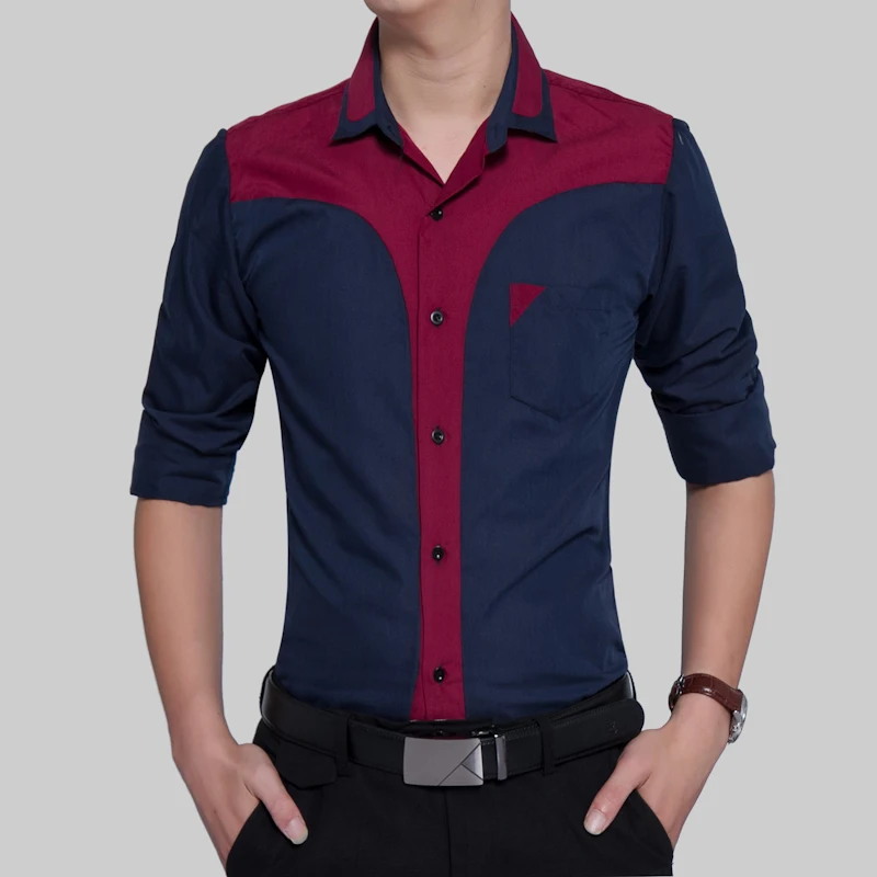 Мужская одежда, Camisa Masculina, весна, мужская рубашка с длинным рукавом, деловая рубашка, пэчворк, тонкая рубашка размера плюс, XXXL