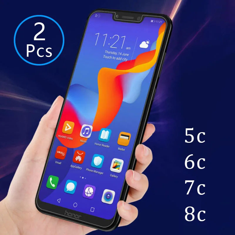 

2pcs Tempered Glass on honor 8c 7c 6c pro 5c Protective Glass Screen Protector Phone Safety Tremp for huawei 8 7 6 5 c c8 c7 c6