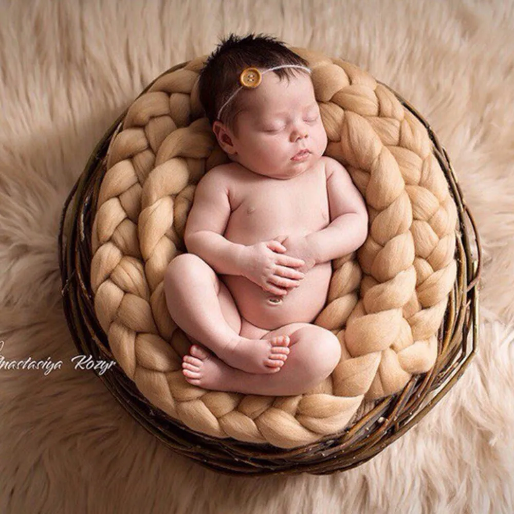 

Newborn Photography Props Basket Fashion Baby Wool Blanket Solid Photo Props Backdrop Background
