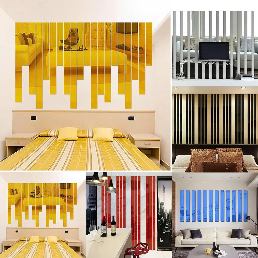 

3D Rectangle Stickers Mirrored Decorative Sticker Wall Art Modern DIY Decoration Mirror Wall Stickers For Rooms Home Decor