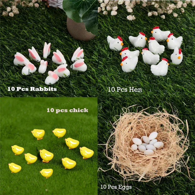 10PcsSet Figurines Happy Easter Eggs Rabbit Cute Bunny Chick Mini Resin Garden Decorations home Decor #3m27 (2)