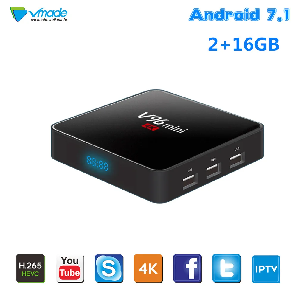 V96 Мини Android 7,1 Smart tv Box 2 Гб 16 Гб IP tv BOX Allwinner H3 четырехъядерный H.265 4 K 1,5 ГГц WiFi медиаплеер приставка