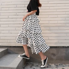 Элегантная плиссированная Летняя женская юбка в горошек каскадная ассиметричная длинная юбка jupe femme юбки женские s faldas mujer moda