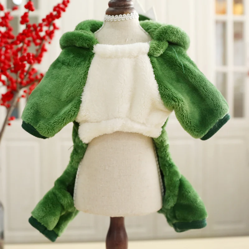 Green Dinosaur Cosplay Halloween Clothes Pet Dog Cute Csotumes Comfort Flannel Winter Warm Animal Goods Chihuahua Terrier