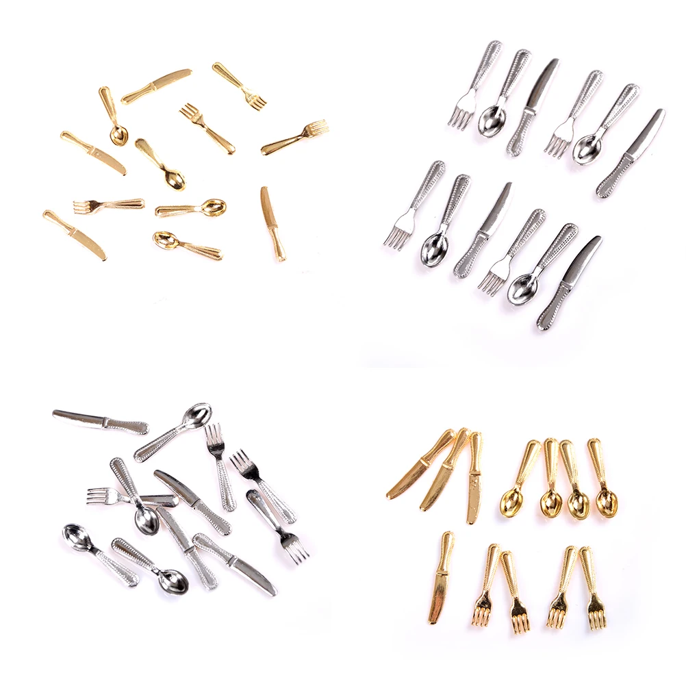 

12Pcs Vintage Mini Dollhouse Miniatures Tableware Cutlery Knife Fork Spoon Childrens Toy Doll House Decor Accessories