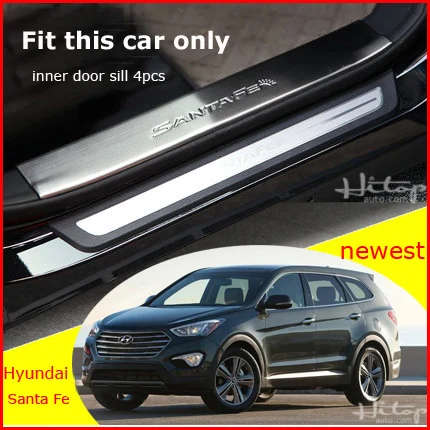 TOP purified 304 stainless seel threshold door sill scuff plate for Hyundai different Santa Fe 2013-2016,Fit this Santa Fe only
