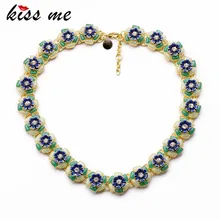 KISS ME New Design Fashion Jewelry Blue Resin Flowers Pendant Statement Long Necklaces &Pendant 2017