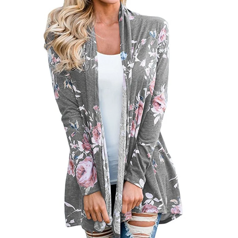 النساء سترة معطف خمر الزهور طباعة فضفاضة سترة معطف المعتاد أبلى أنثى القمم WS2751R