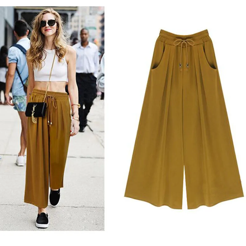 

new wide leg Capris Korean version of the wild nine pants loose wide leg pants female summer high waist Trouser women clothes