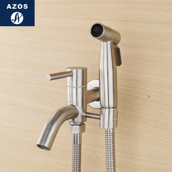 

Azos Bidet Faucet Pressurized Shower Nozzle Stainless Steel Stainless Steel Cold Water Two Function Toilet Pet Bath Shower Room