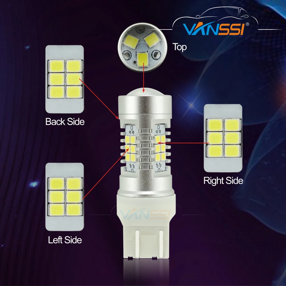 VANSSI 2 шт W21/5 W T20 7443 SRCK светодиодный светильник лампа 21SMD 2835EX размер лампы Супер яркий белый Янтарный Желтый