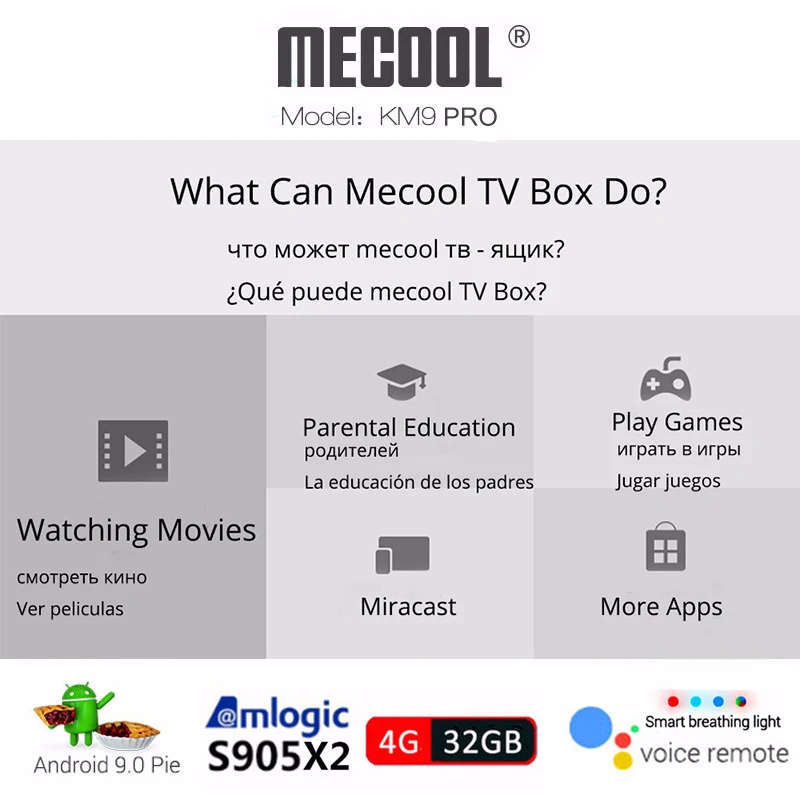 Mecool KM9 برو S905X2 تي في بوكس أندرويد الروبوت 9.0 4 GB 32 GB التحكم الصوتي مربع التلفزيون الذكية 4 k علبة تلفزيون بروتوكول الإنترنت pk mecool km3 مشغل الوسائط