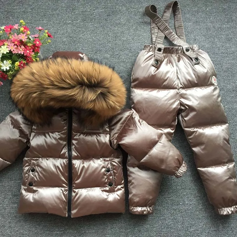 

-30degrees Russia Winter Baby Sets Children Clothing for Girl Ski Suit Boy Outdoor Sport Kids Down Coats Jackets+trousers Fur
