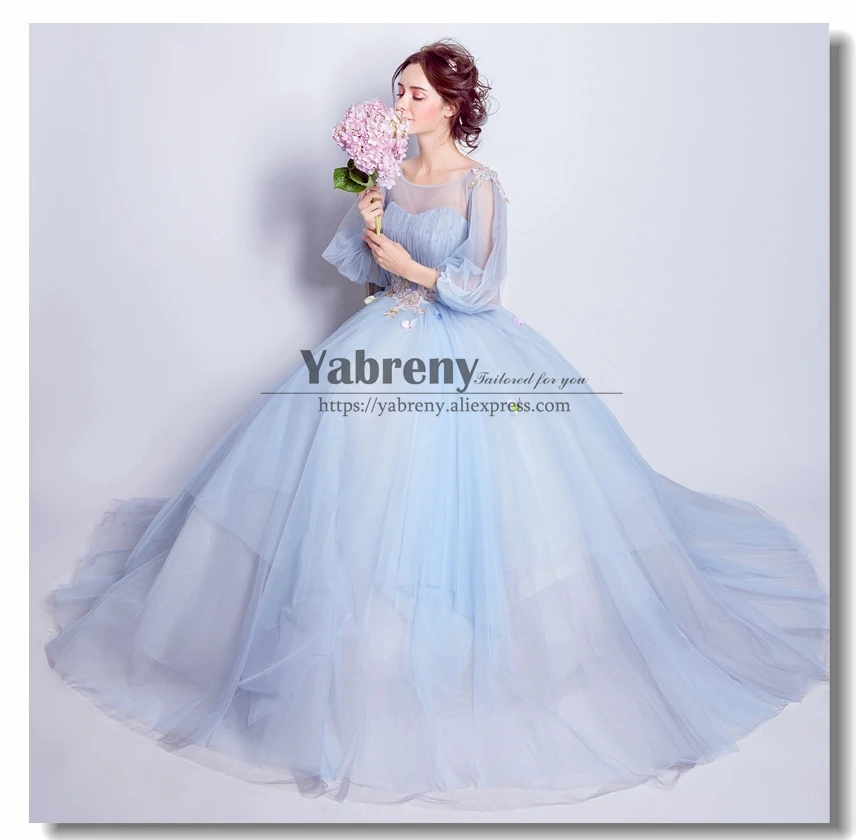

Blue Quinceanera Dresses Princess Puff sleeve Ball Gown 2019 New arrival