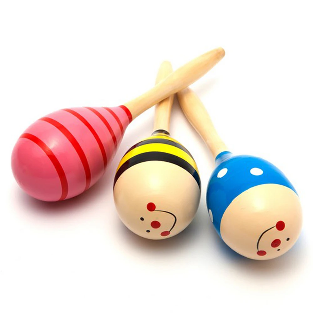 1PC Colorful Baby Toys Wooden Maracas Ball Rattle Kids Toys Sand Hammer Rattle Learning Musical Hammer Handle Baby Wooden Toys
