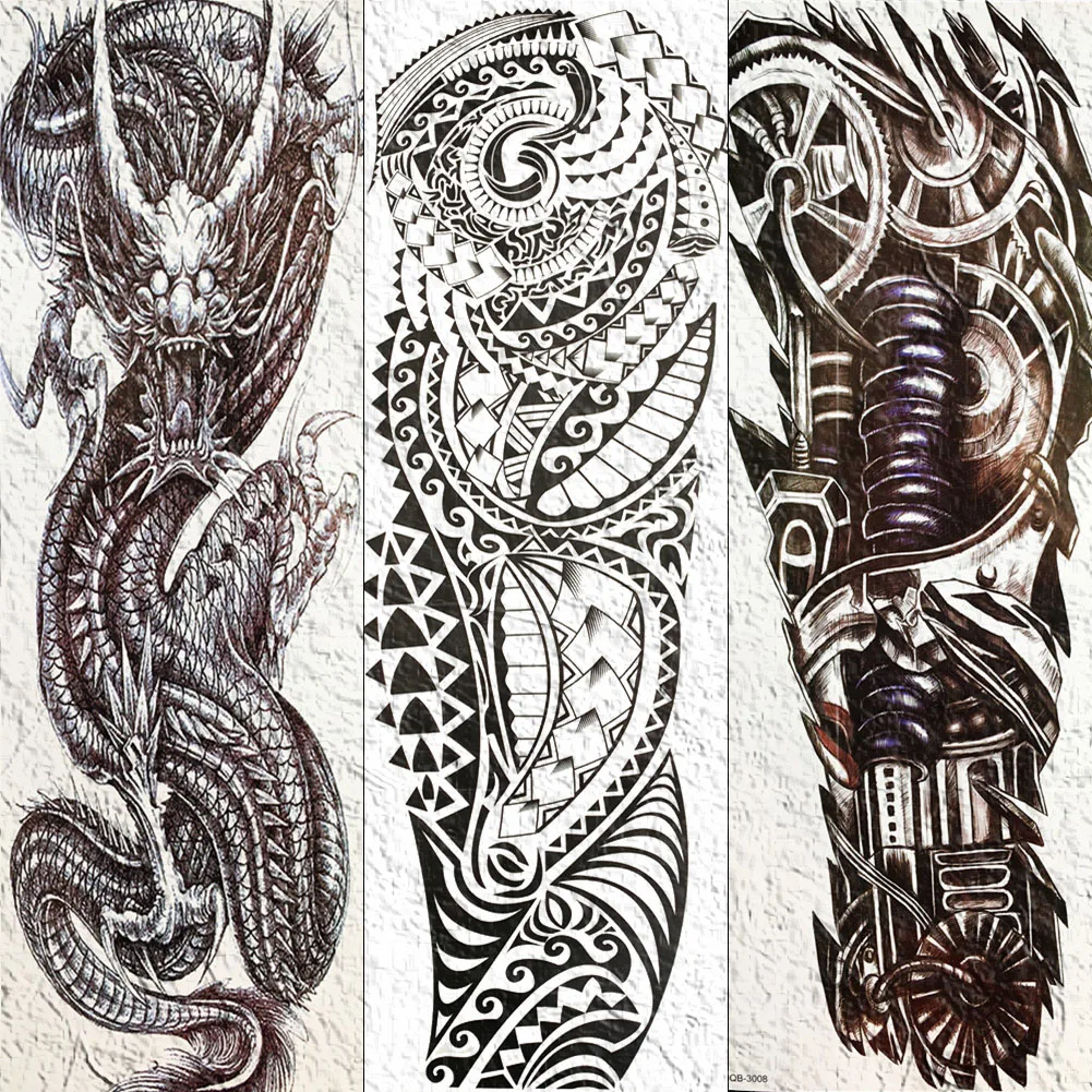 

Full Mechanical Robotic Arm Temporary Tattoo Waterproof Black Maori Totem Tattoo Sticker For Men Women Body Art Fake Tatoo Paper