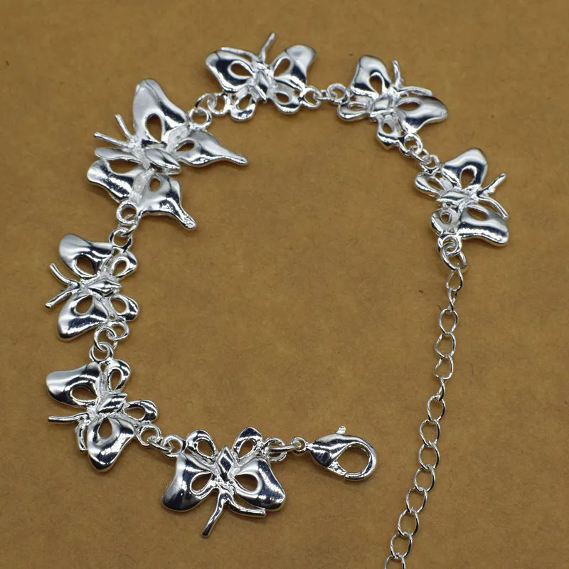 Fashion Jewelry 925 Sterling Silver Butterfly Women's Bracelets Lobster
