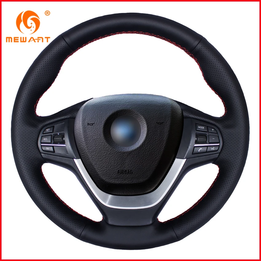 

MEWANT Black Genuine Leather Car Steering Wheel Cover for BMW F25 X3 2011-2015 F26 X4 2014-2016 Interior Accessories Parts