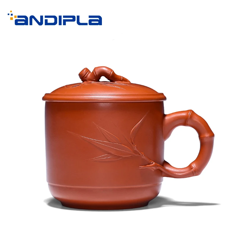 

280cc Chinese Style Purple Clay Tea Mug Relief Bamboo Leaves Raw Ore Zhu Mud Zisha Cup Home Vintage Drinkware Tea Water Cup Gift